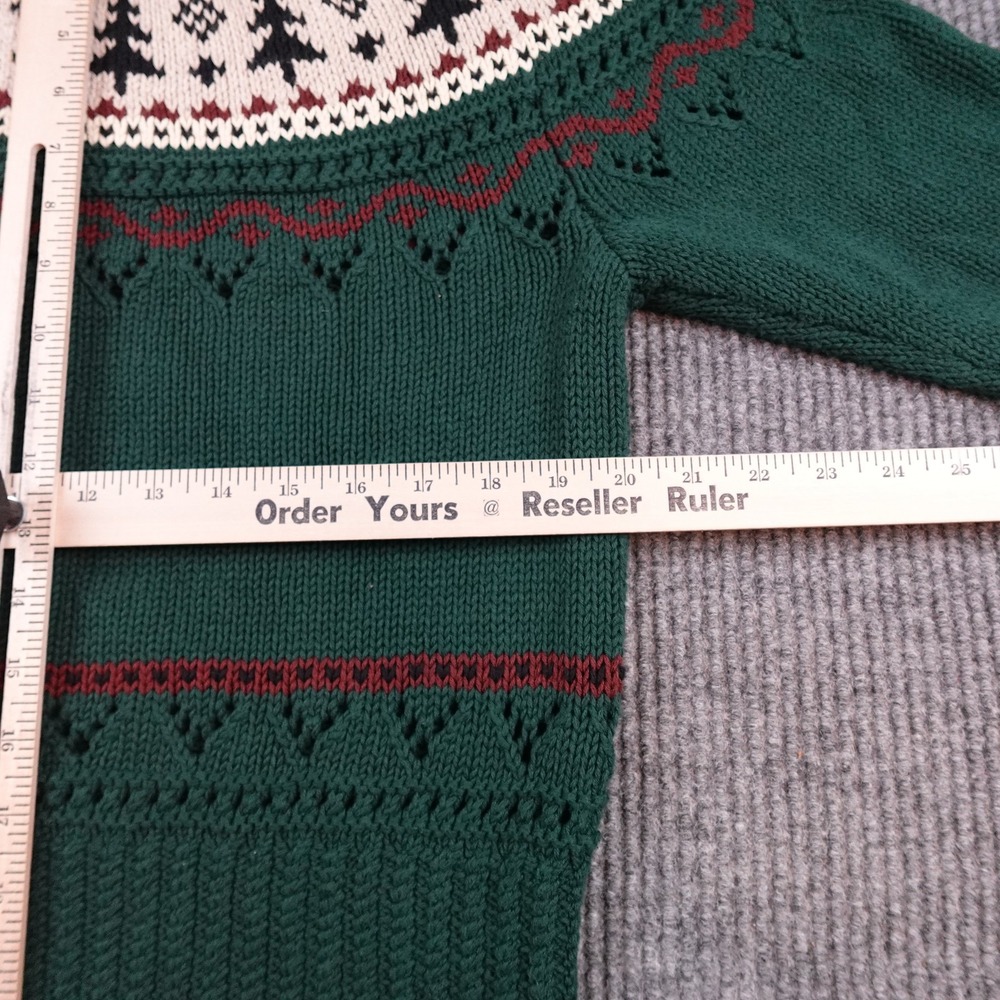 LL Bean Cardigan Sweater Womens Medium Green Fisherman Fair Isle Cable Knit - Picture 7 of 9